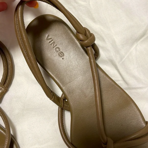 Vince Taupe Leather Knotted Sandals with Square Toe - Picture 2 of 4